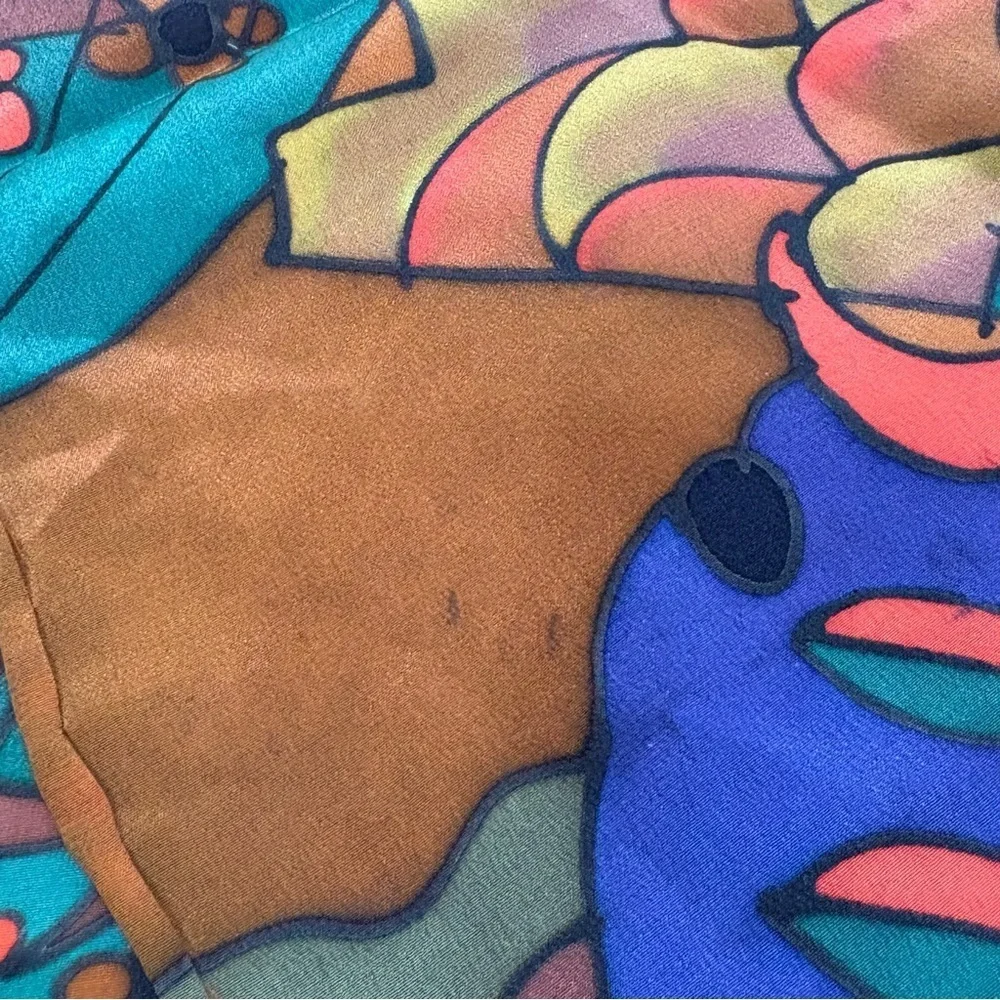 SILKSCAPES vintage silk multicolor silk scarf fish floral bamboo abstract USA